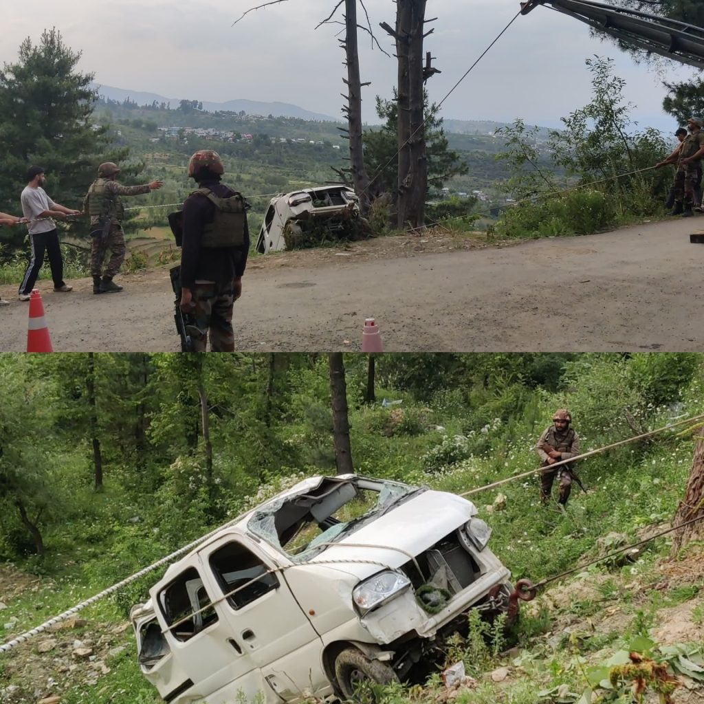 Indian Army’s 52 RR Rescues Vehicle from Deep Gorge in Nilsar Chandoosa at baramulla district